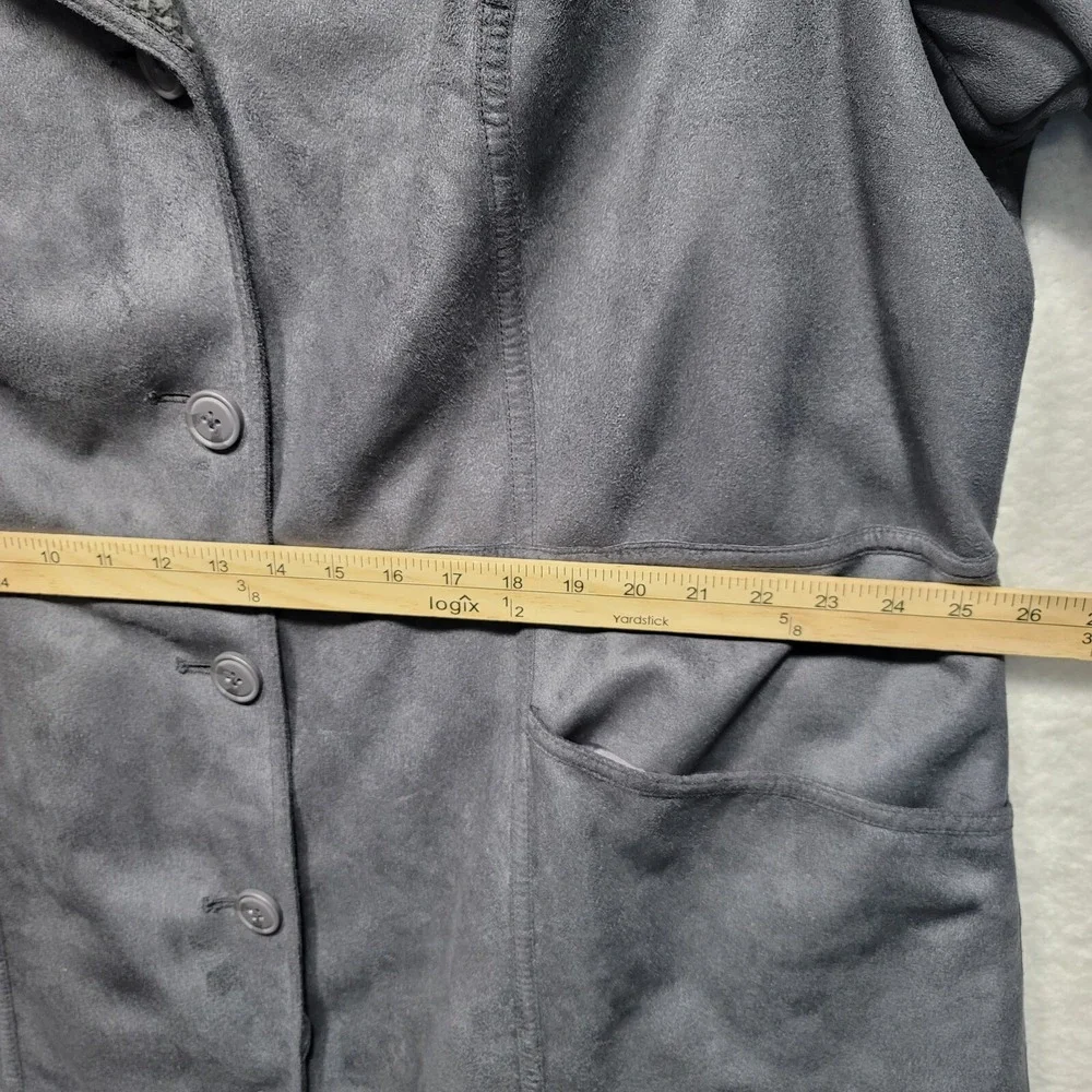 Denim & Co Coat Size 2XL Women's Grey Long Faux Suede & Sherpa Lined